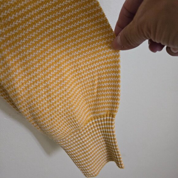 Talbots NWT Petite Mustard White Cotton Blend Crew Neck Logistic Sweater Size Sp - Picture 3 of 7
